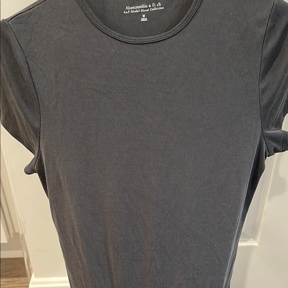 Abercrombie & Fitch Ribbed Grey Fitted Short Sleeve Tee - Picture 9 of 9